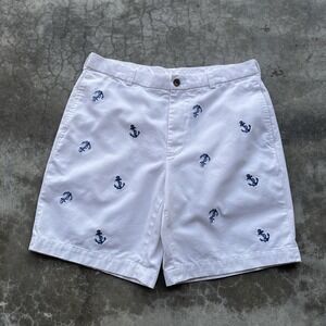 Brooks Brothers 346 All Over Print Anchor White Chino Dress Shorts Above Knee 35
